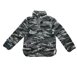 Cozy Sherpa‎ Teddy Bear Fleece 1/4 Zip Pullover Camouflage Green Grey Large